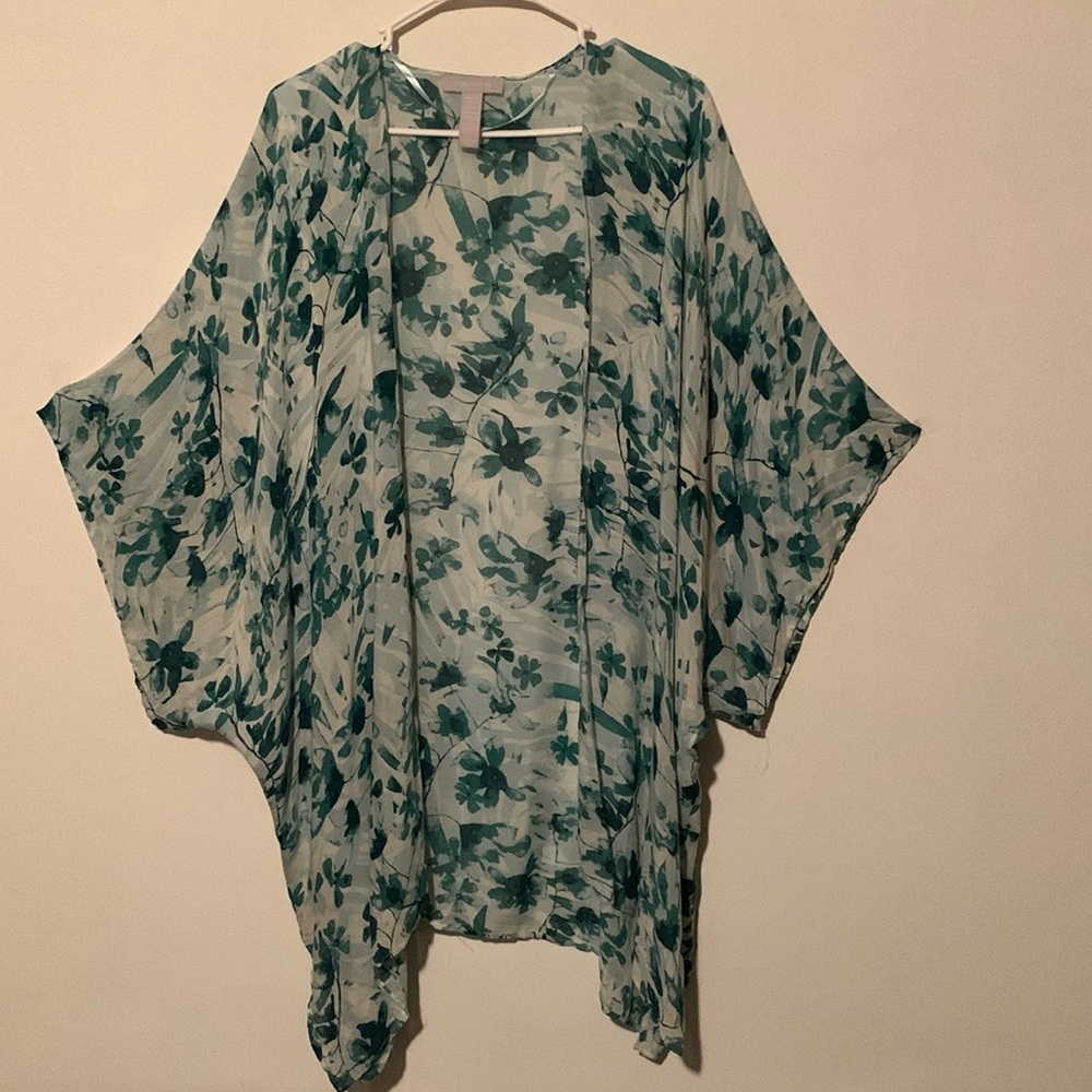 Nordstrom Green Floral Print Kimono Style Cardigan
